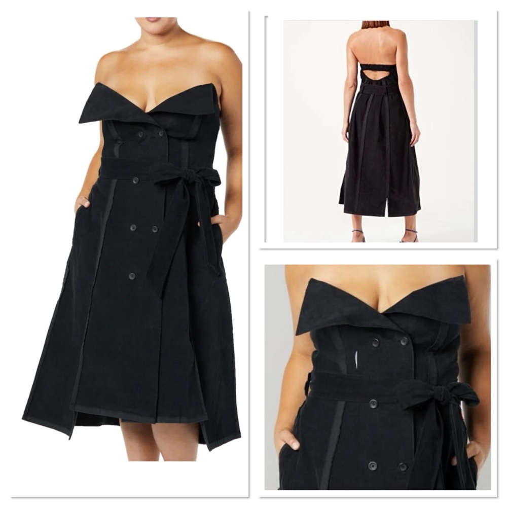 Making the Cut Corduroy Strapless Oversized Pointed Collar Dress Sz L